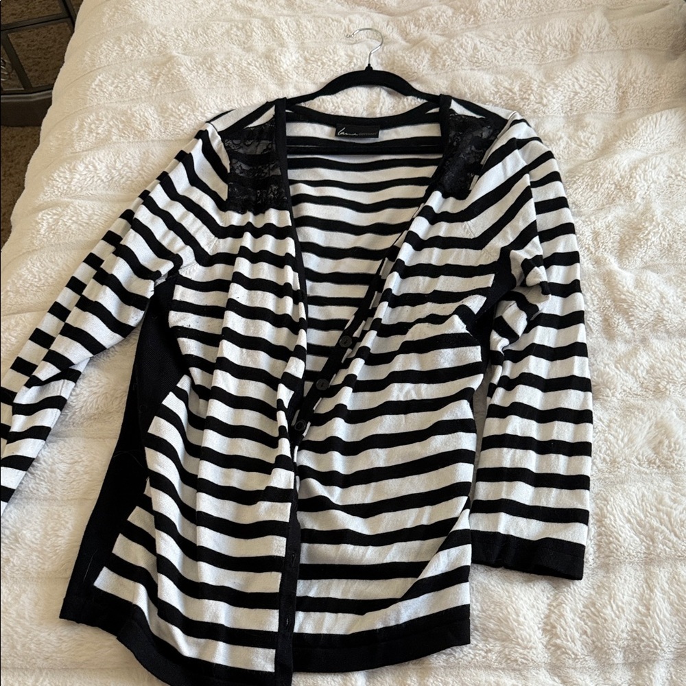 Lane Bryant Black and White Striped Cardigan